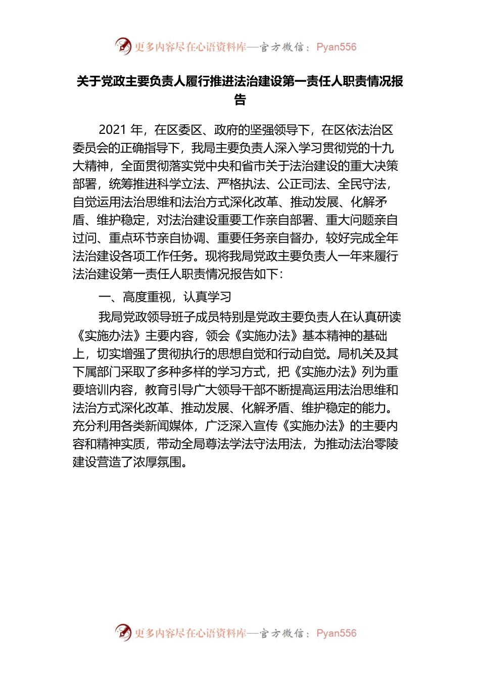 （8.25）关于党政主要负责人履行推进法治建设第一责任人职责情况报告.docx_第1页