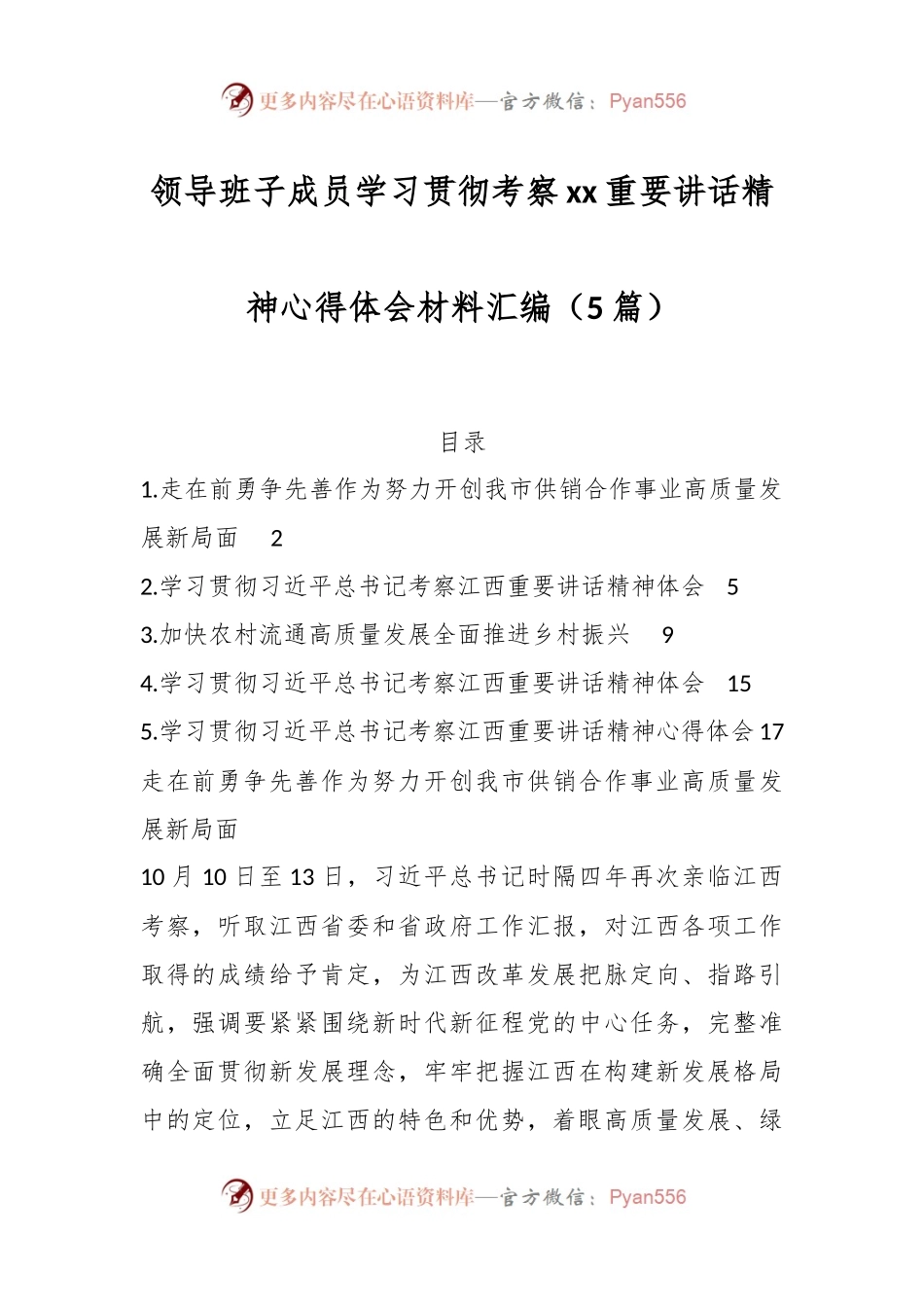 （5篇）领导班子成员学习贯彻考察xx重要讲话精神心得体会材料汇编.docx_第1页