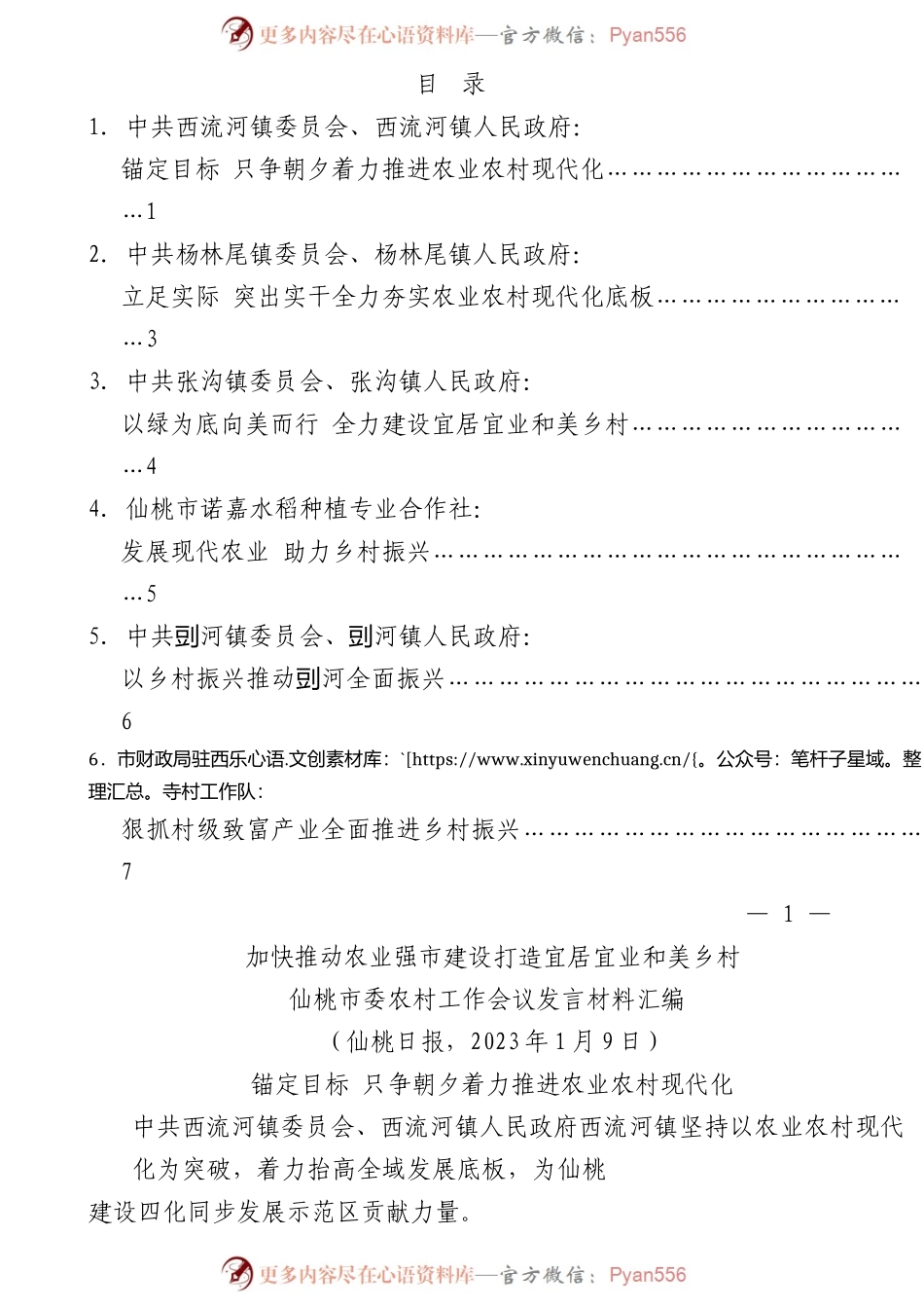 （6篇）XX农村工作会议发言材料汇编（2023年）.docx_第1页