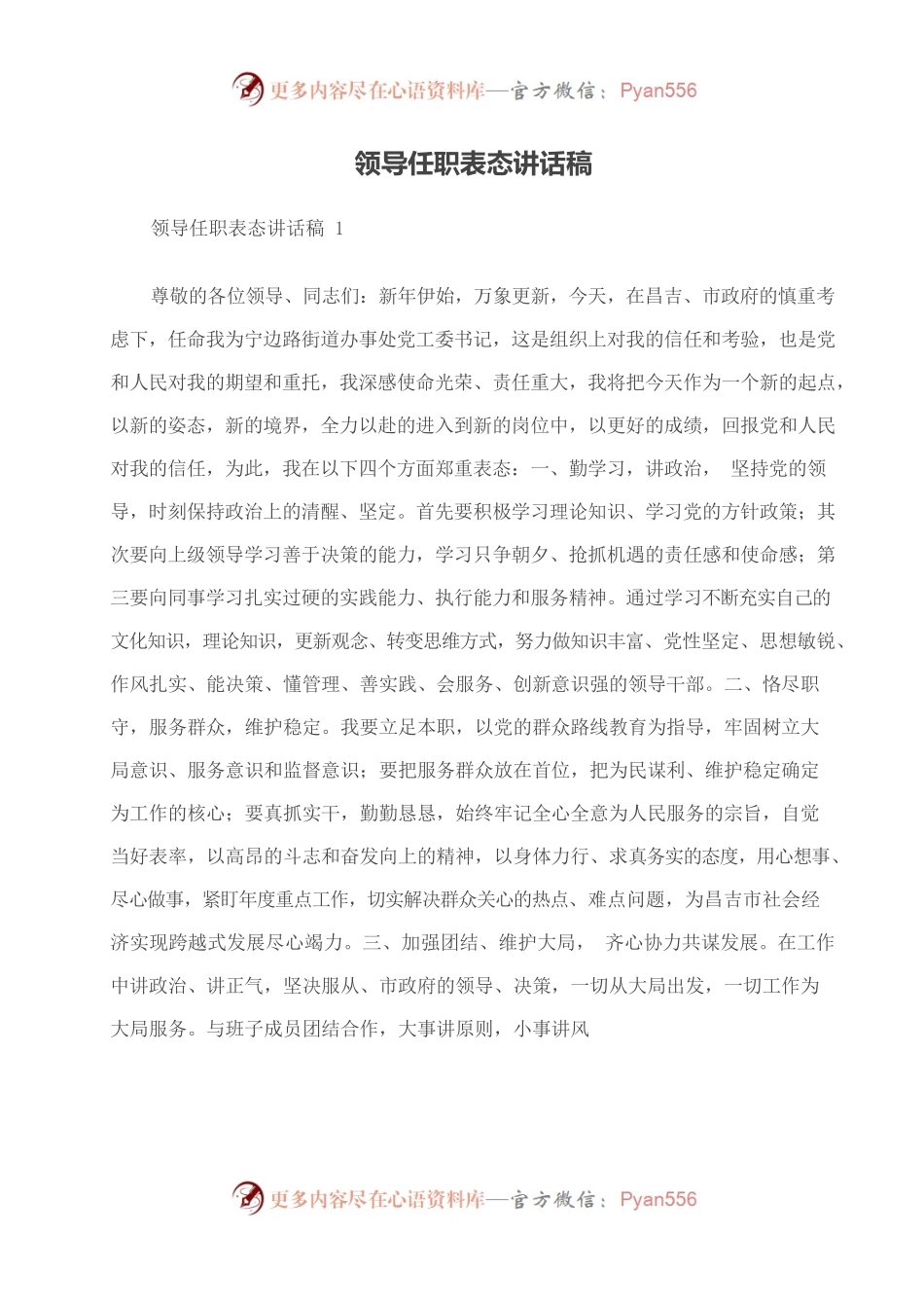 领导任职表态讲话稿.docx_第1页