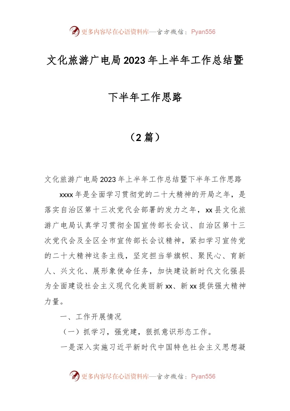 （2篇）文化旅游广电局2023年上半年工作总结暨下半年工作思路.docx_第1页