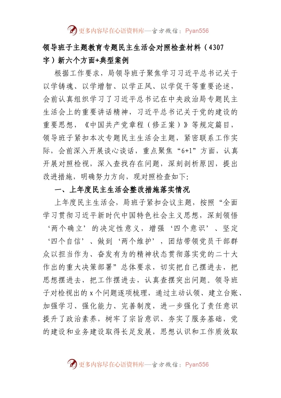（班子）主题教育专题民主生活会对照检查材料（践行宗旨等6个方面+典型案例）.docx_第1页