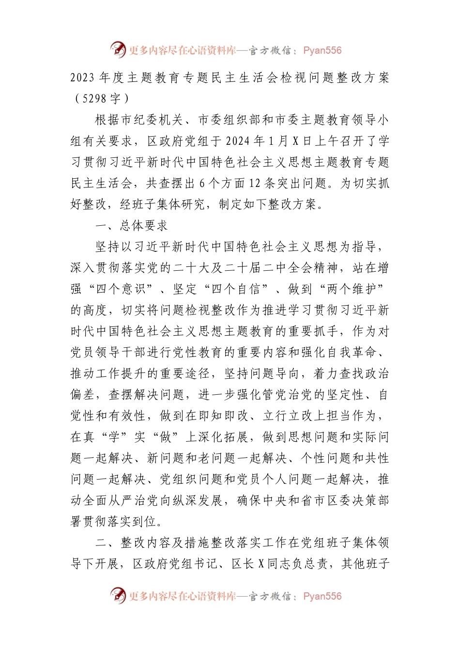 （会后）2023年度主题教育专题民主生活会检视问题整改方案.docx_第1页