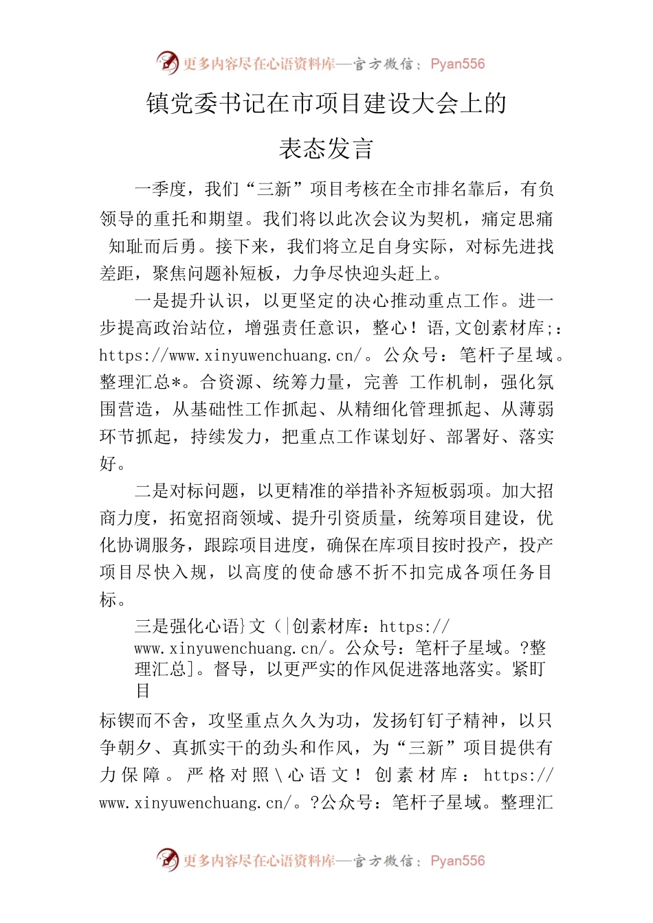 镇党委书记在市项目建设大会上的表态发言.docx_第1页