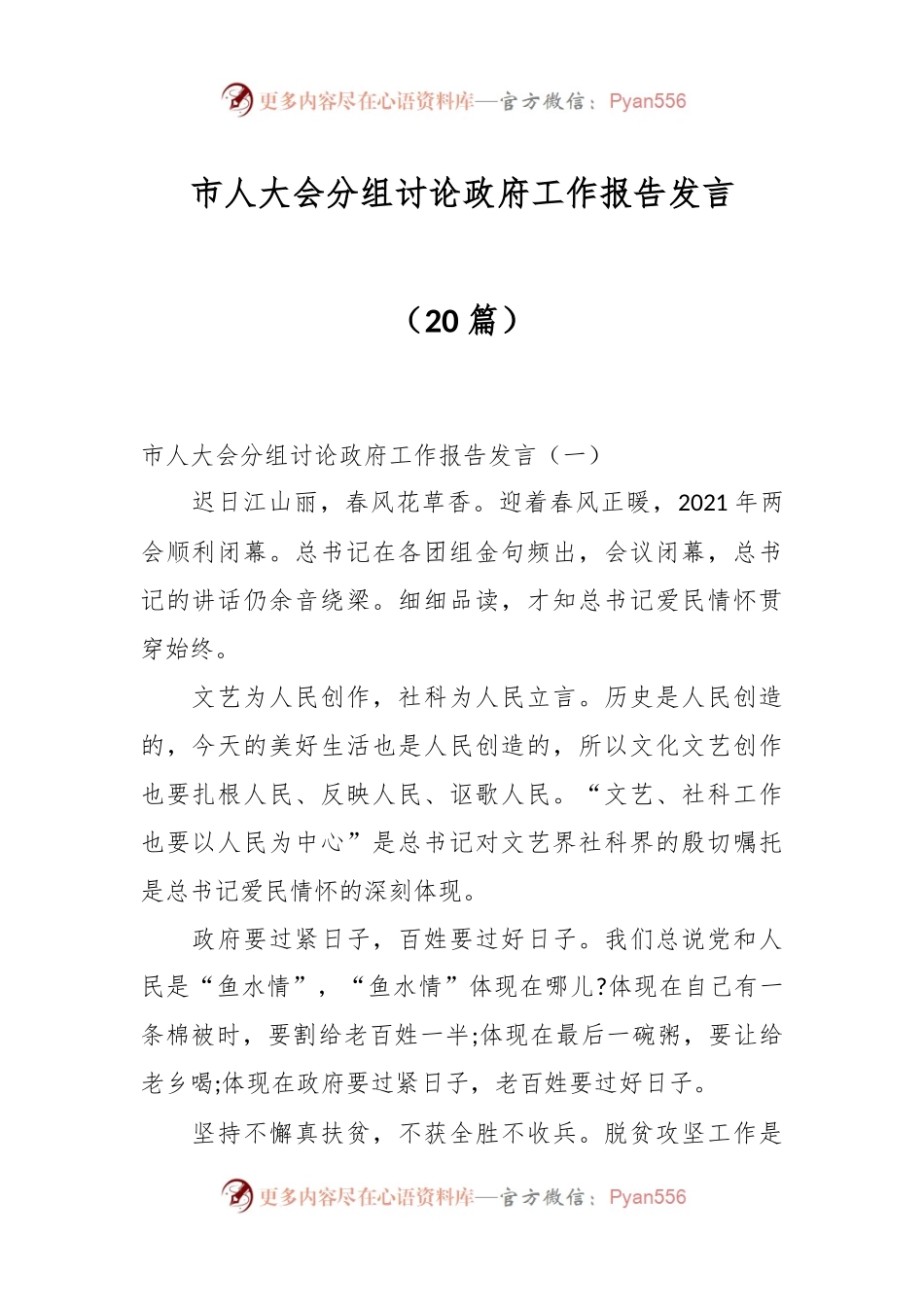 （20篇）市人大会分组讨论政府工作报告发言稿.docx_第1页