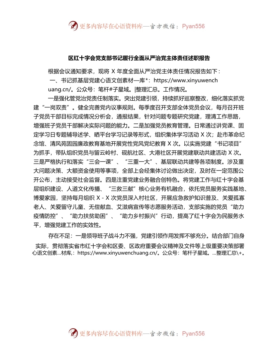 （1.3）红十字会党支部书记履行全面从严治党主体责任述职报告.docx_第1页
