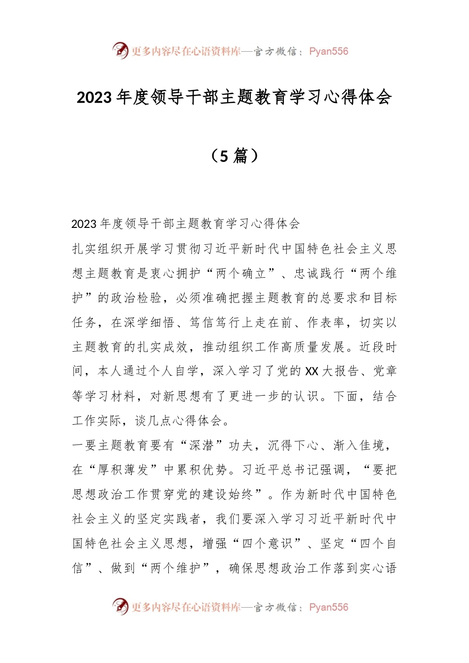 （5篇）在2023年度领导干部主题教育学习心得体会.docx_第1页