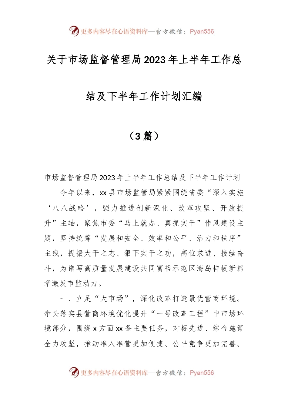 （3篇）关于市场监督管理局2023年上半年工作总结及下半年工作计划汇编.docx_第1页