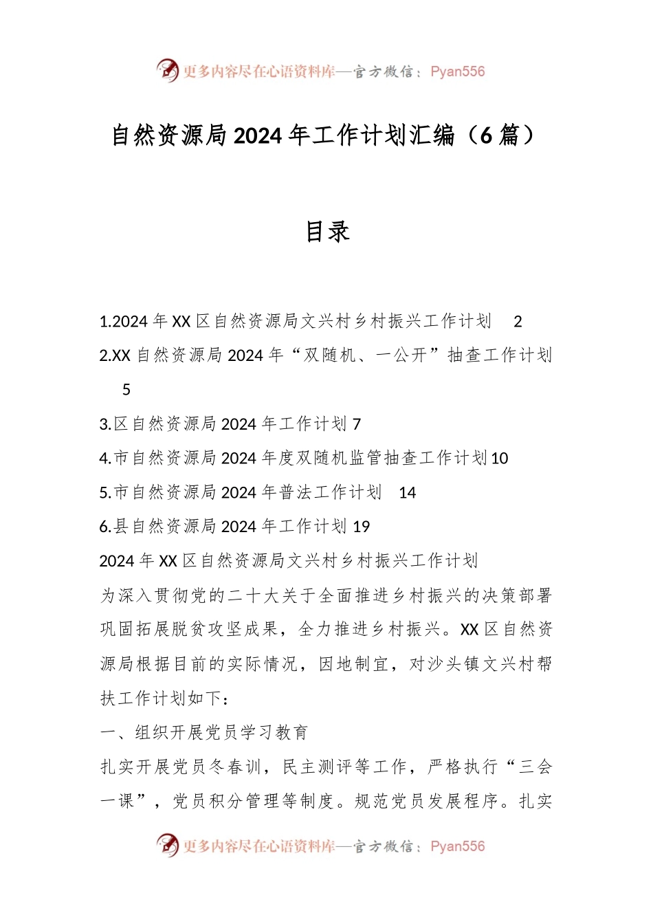 （6篇）自然资源局2024年工作计划汇编.docx_第1页