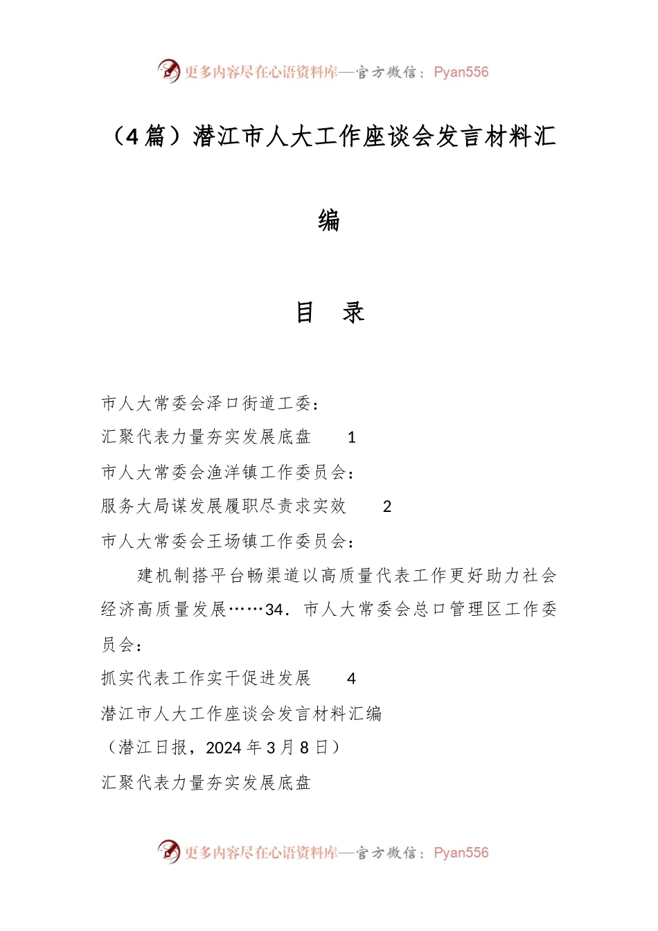 （4篇）潜江市人大工作座谈会发言材料汇编.docx_第1页