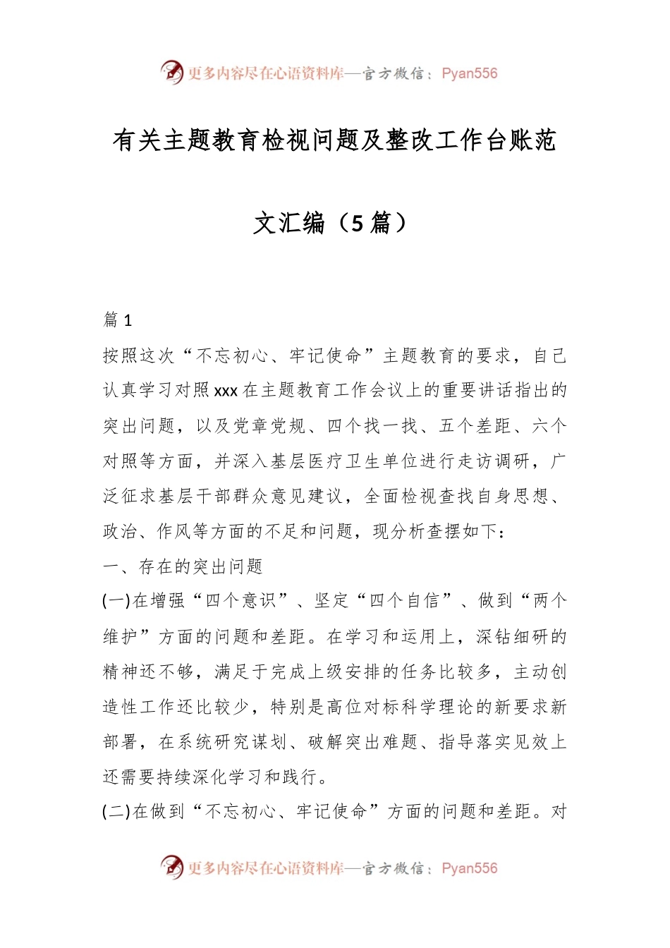 （5篇）有关主题教育检视问题及整改工作台账范文汇编.docx_第1页