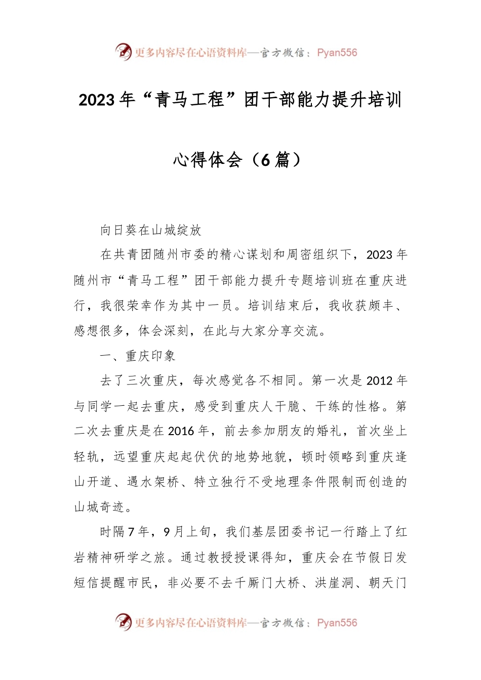 （6篇）2023年“青马工程”团干部能力提升培训心得体会.docx_第1页