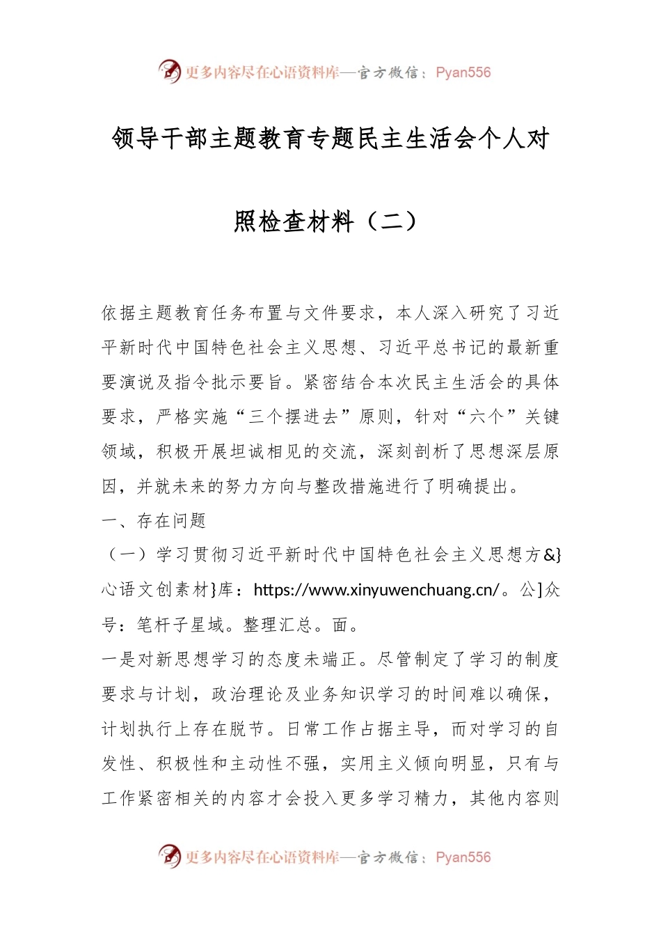 领导干部主题教育专题民主生活会个人对照检查材料（二）.docx_第1页