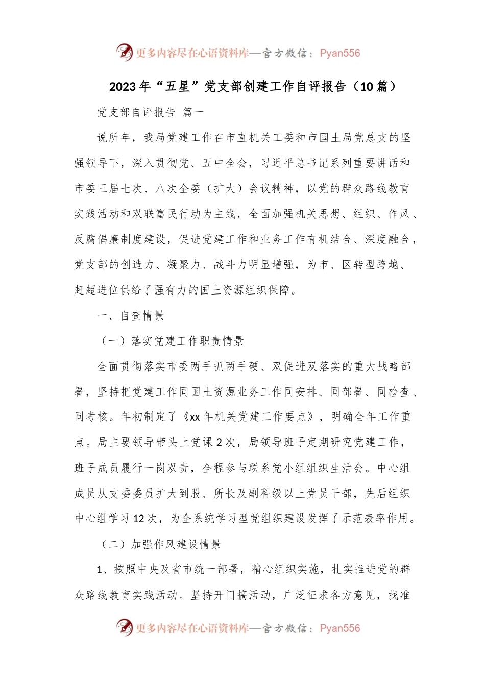 （10篇）2023年“五星”党支部创建工作自评报告.docx_第1页