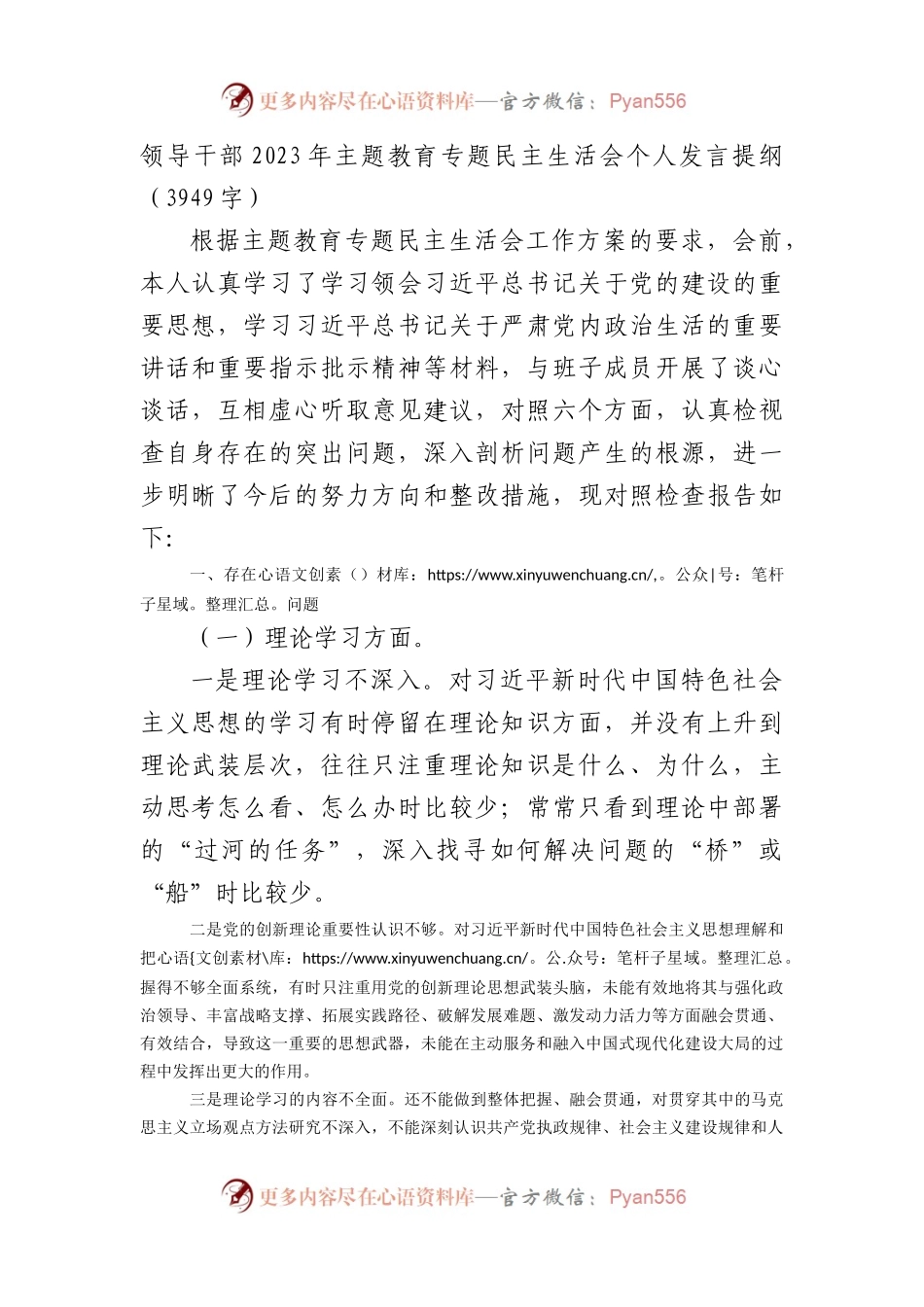 领导干部2023年主题教育专题民主生活会个人对照检查发言提纲.docx_第1页