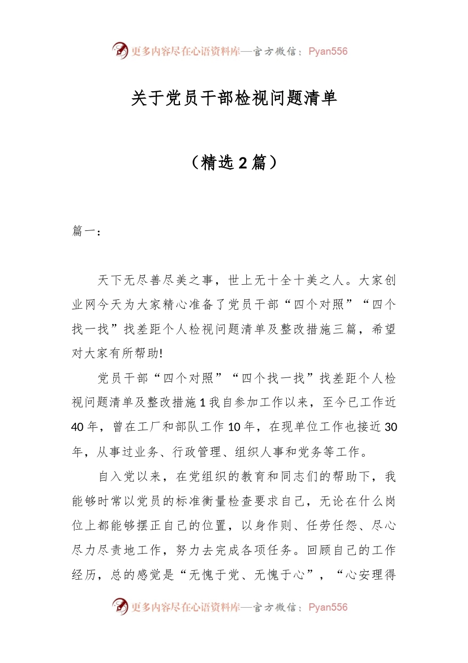 （2篇）关于党员干部检视问题清单.docx_第1页