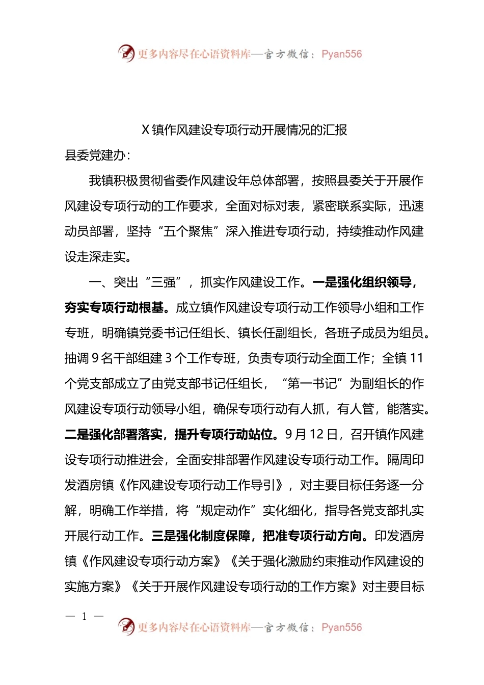 镇作风建设专项行动开展情况的汇报.docx_第1页