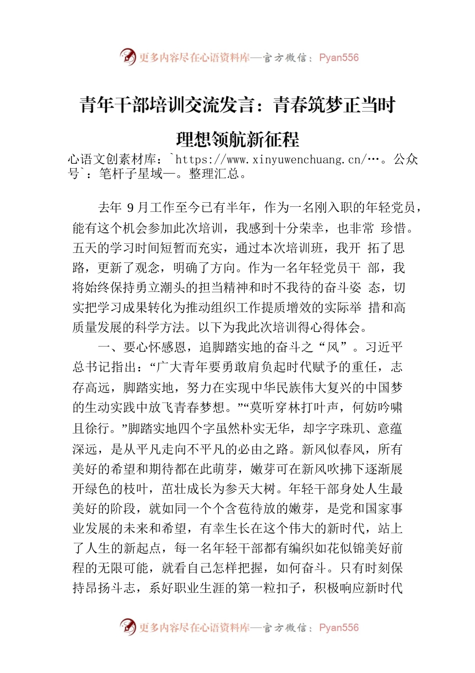 青年干部培训交流发言：青春筑梦正当时 理想领航新征程.docx_第1页