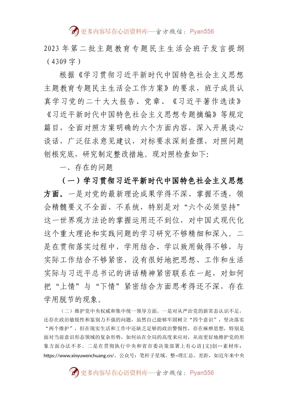 （班子）2023年第二批主题教育专题民主生活会班子发言提纲（践行宗旨等6个方面）.docx_第1页