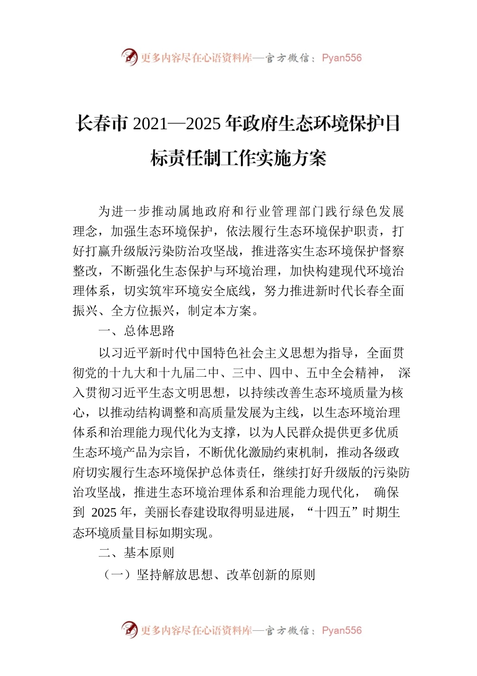 长春市2021—2025年政府生态环境保护目标责任制工作实施方案.docx_第1页