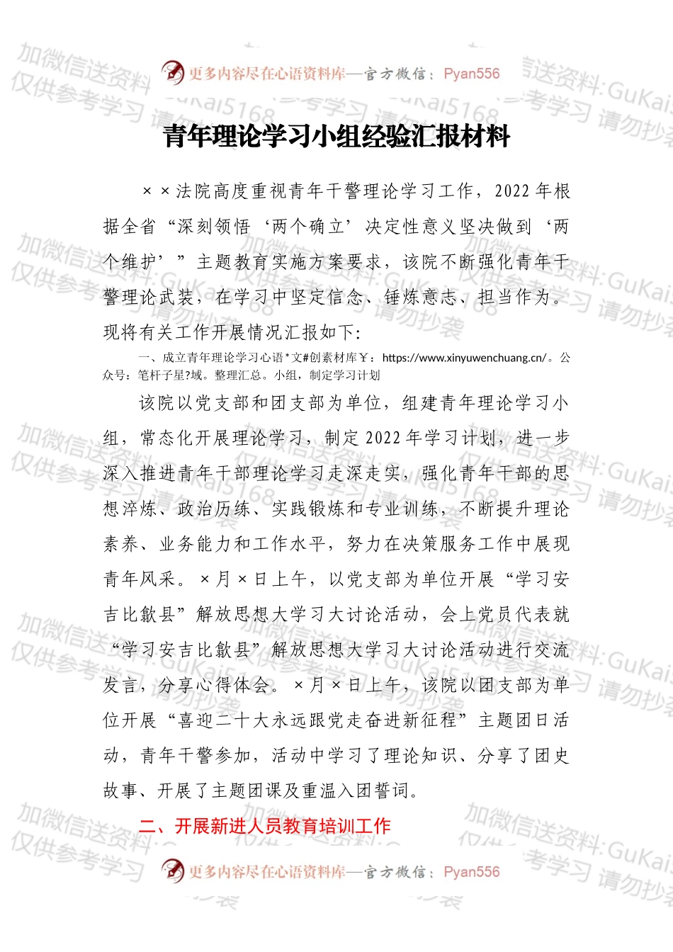 青年理论学习小组经验汇报材料.docx_第1页