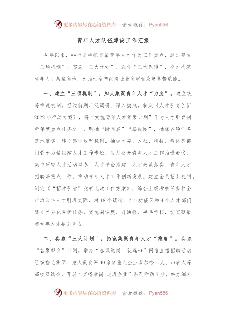 青年人才队伍建设工作汇报.docx_第1页