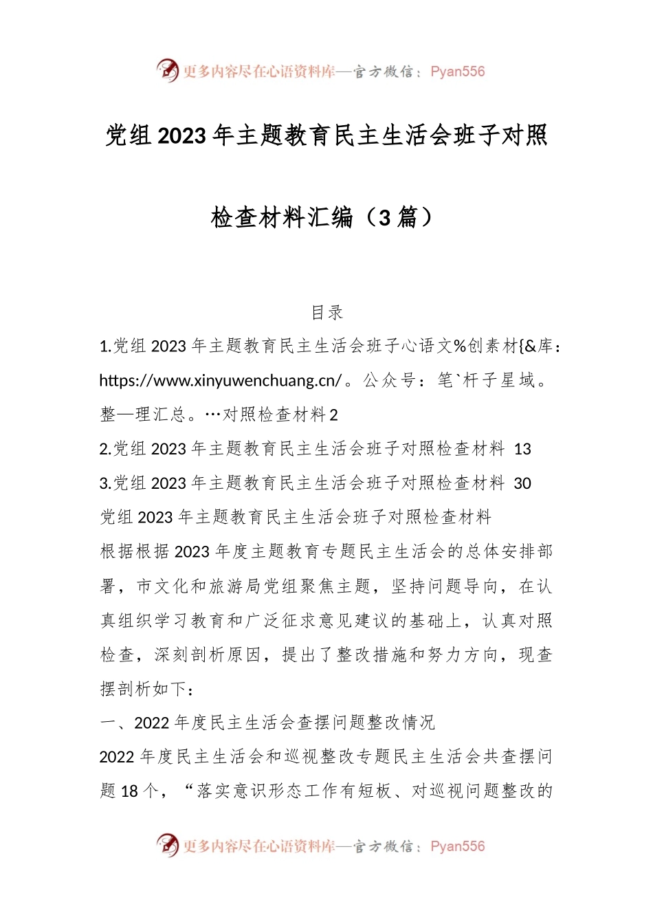 （3篇）党组2023年主题教育民主生活会班子对照检查材料汇编.docx_第1页