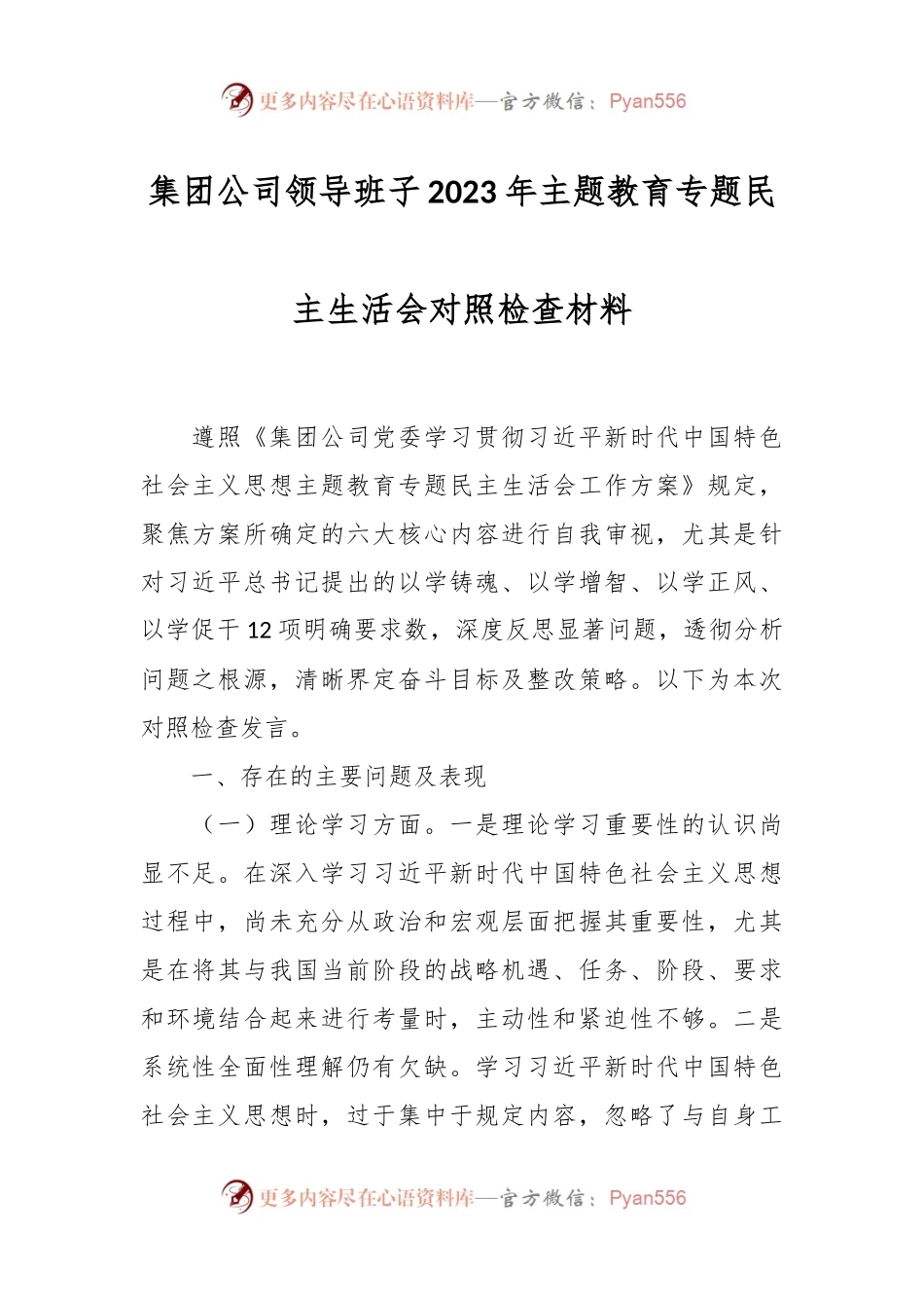 集团公司领导班子2023年主题教育专题民主生活会对照检查材料.docx_第1页