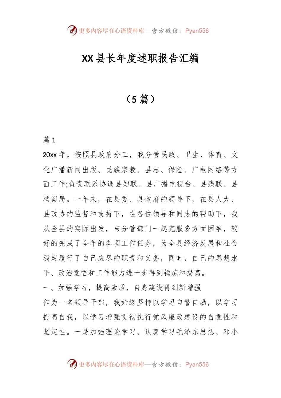 （5篇）XX县长年度述职报告汇编.docx_第1页