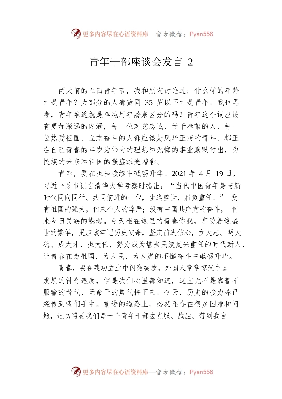 青年干部座谈会发言2.docx_第1页