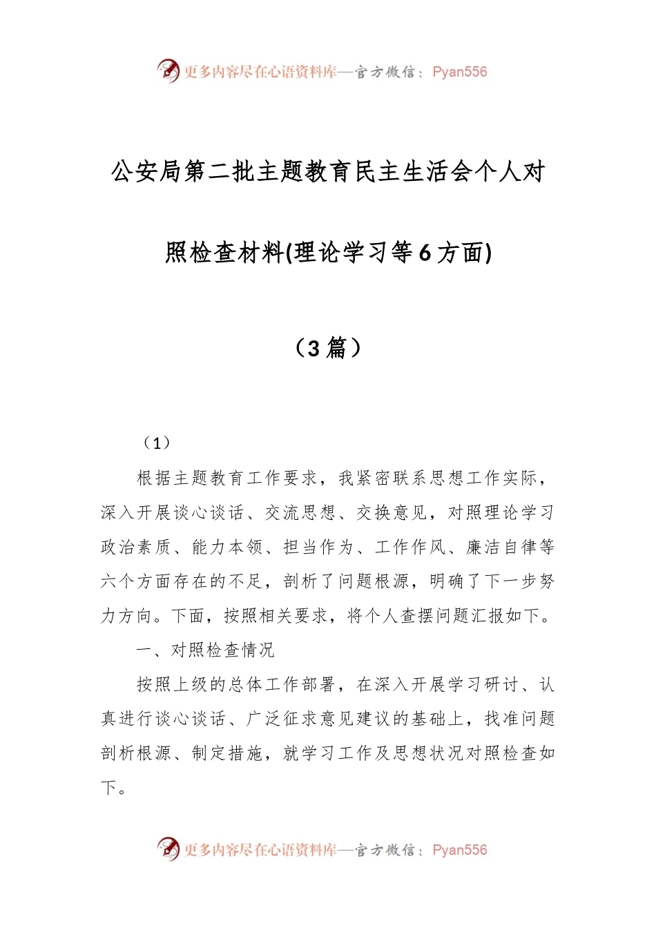 （3篇）公安局第二批主题教育民主生活会个人对照检查材料(理论学习等6方面).docx_第1页