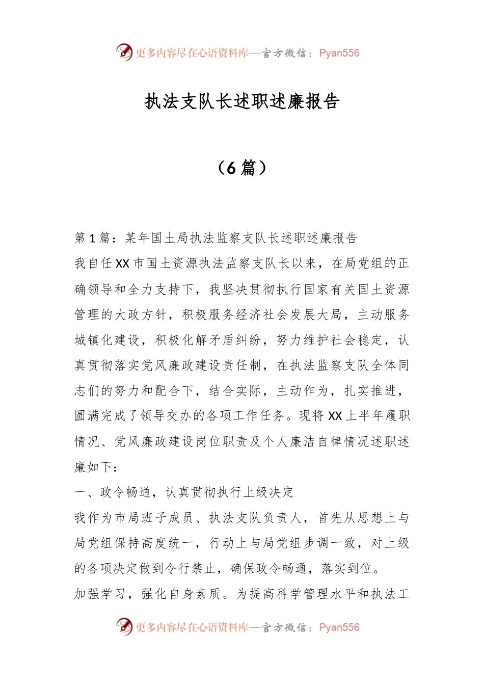 （6篇）关于执法支队长述职述廉报告.docx_第1页