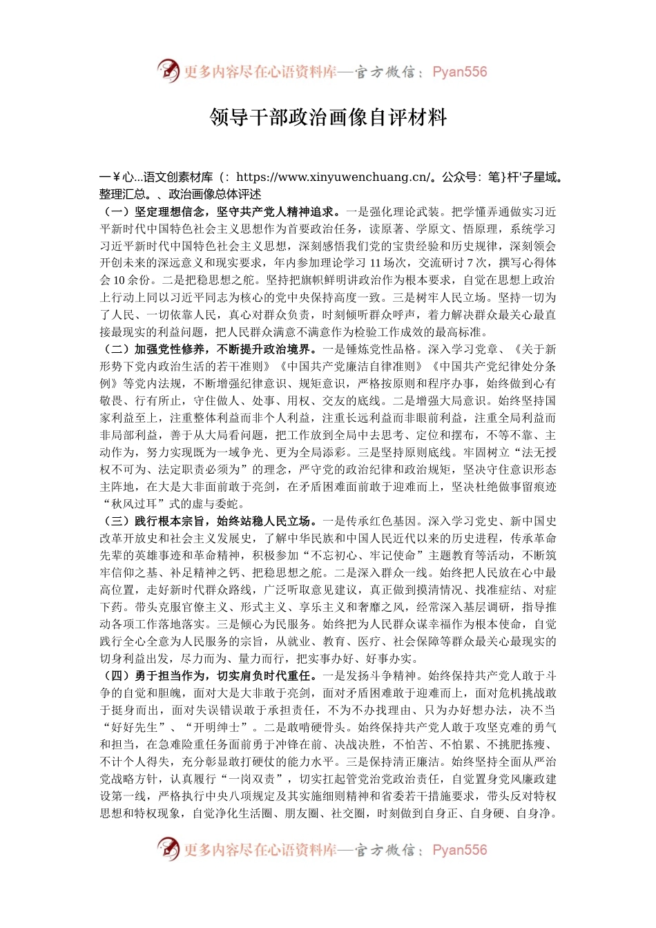 领导干部政治画像自评材料.docx_第1页
