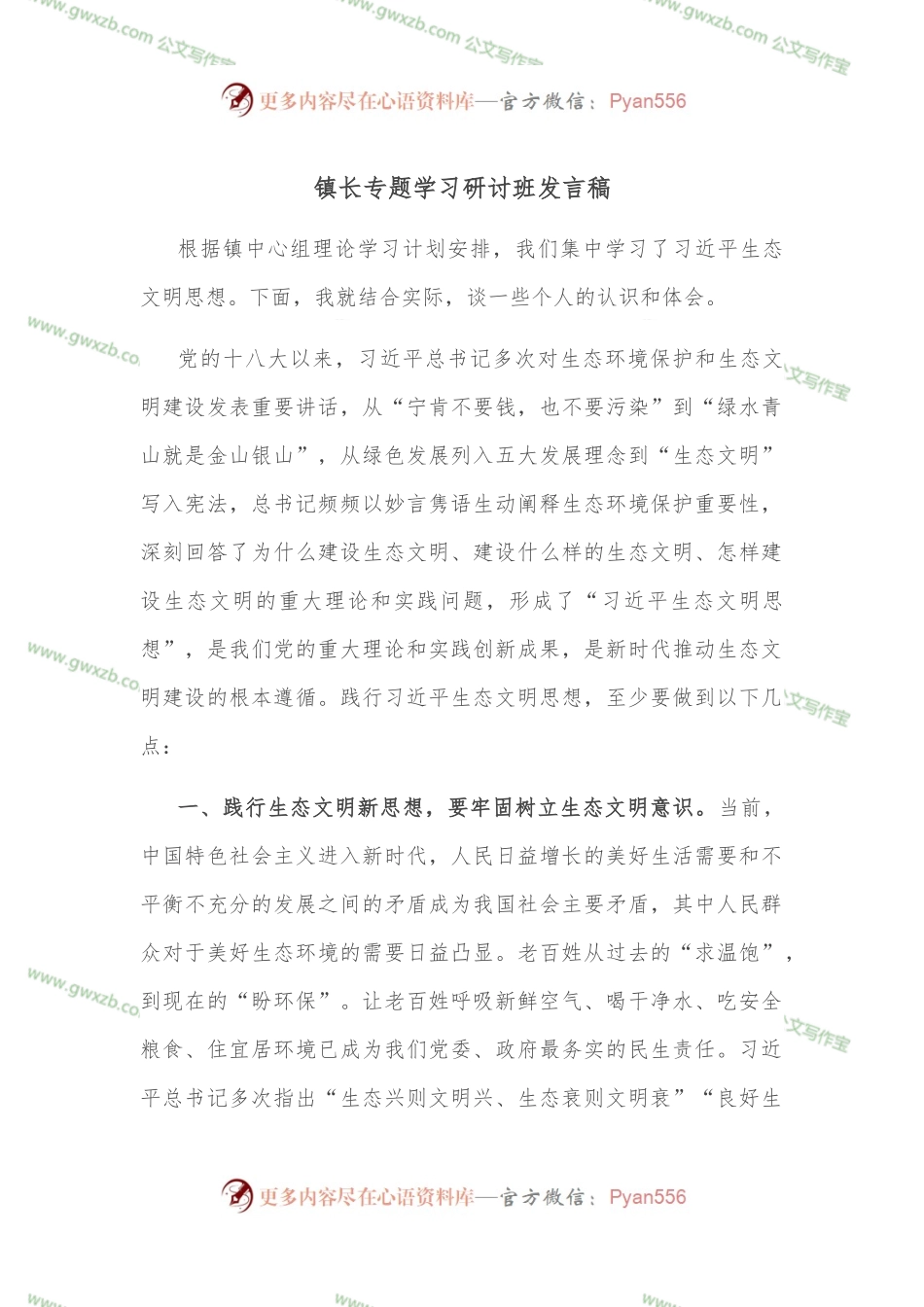 镇长专题学习研讨班发言稿.docx_第1页