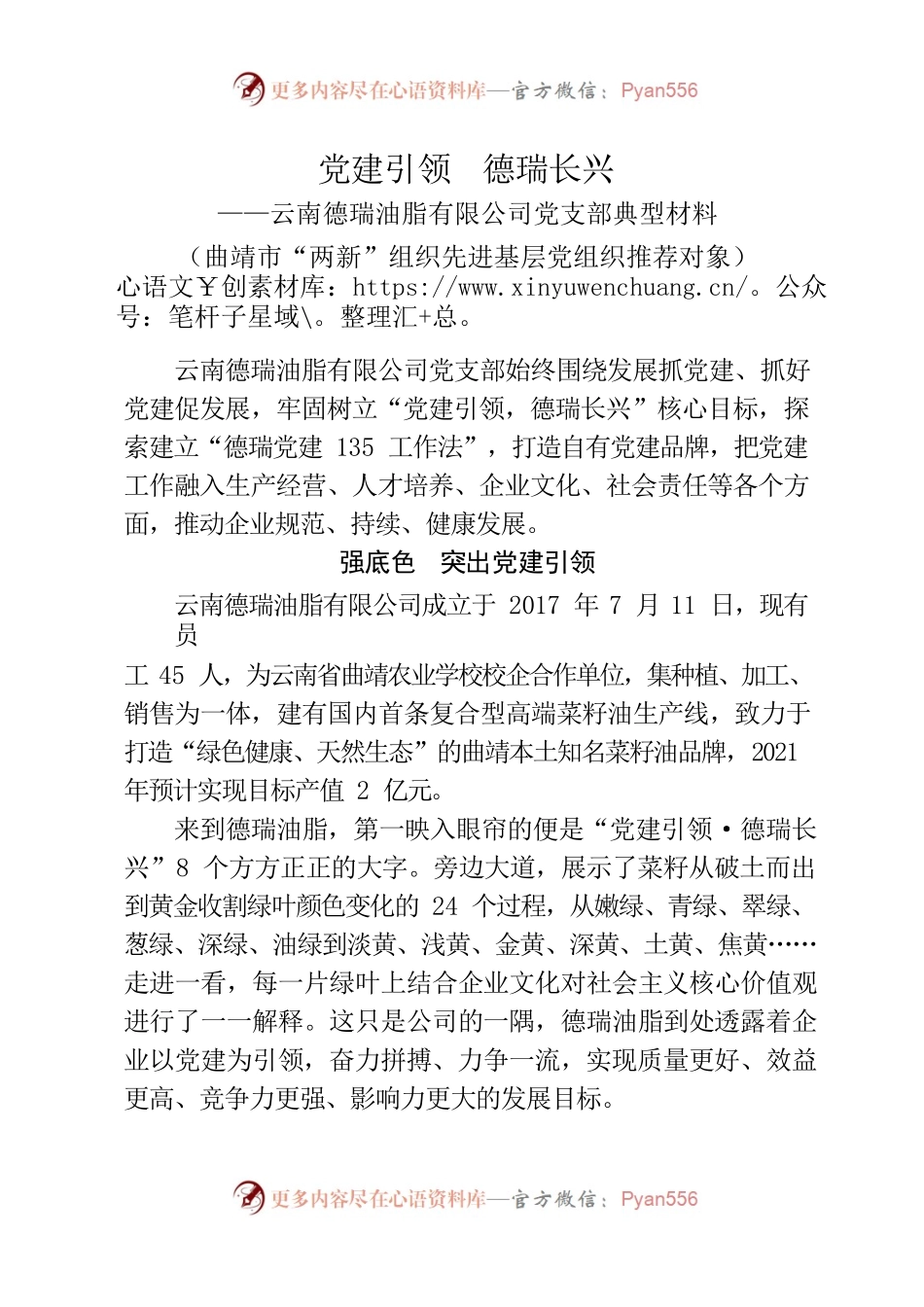 （云南德瑞油脂有限公司党支部）曲靖市“两新”组织先进基层党组织事迹材料.docx_第1页