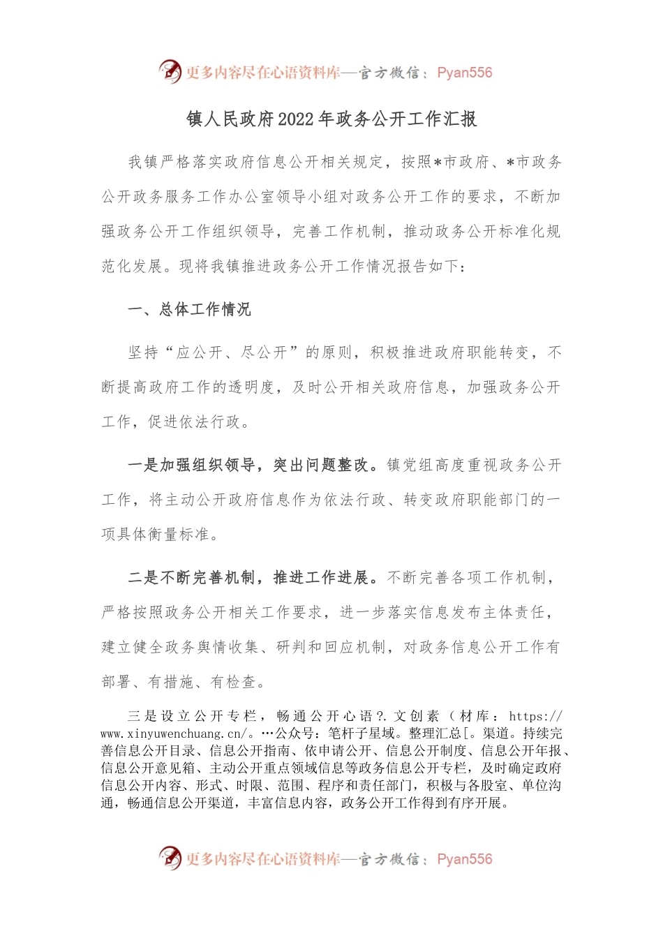 镇人民政府2022年政务公开工作汇报.docx_第1页
