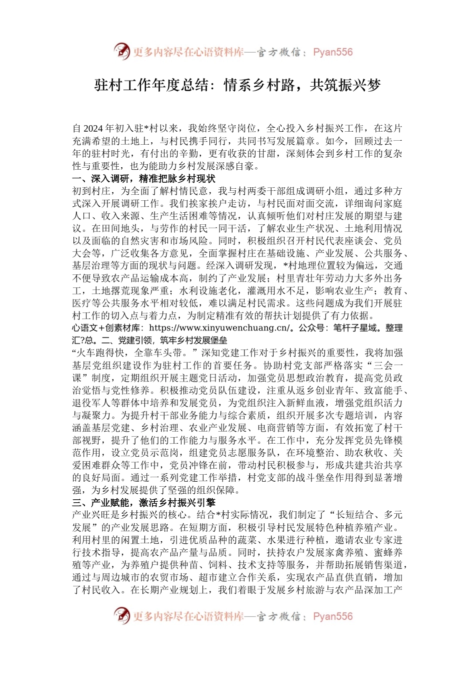 驻村工作年度总结：情系乡村路，共筑振兴梦.docx_第1页