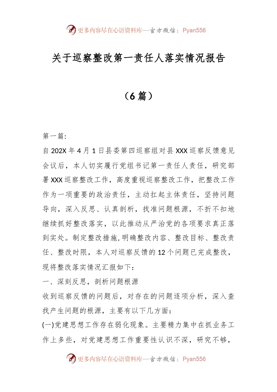 （6篇）关于巡察整改第一责任人落实情况报告.docx_第1页