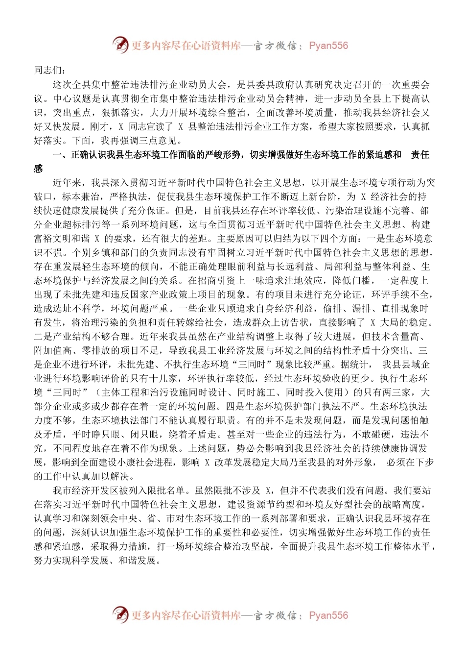 （1.3）县长在全县集中整治违法排污企业动员大会上的讲话.docx_第1页