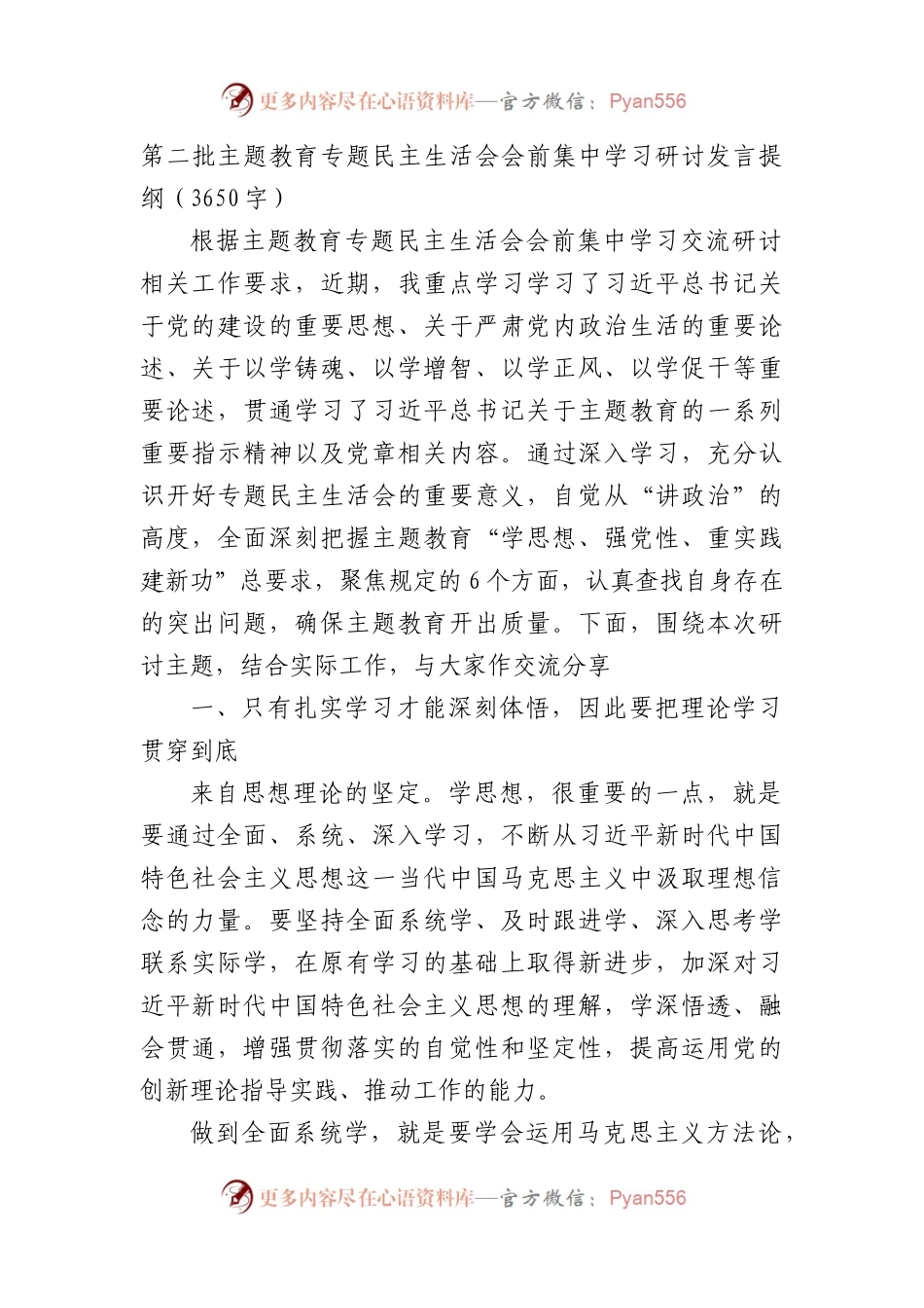 （会前）第二批主题教育专题民主生活会会前集中学习研讨发言提纲.docx_第1页
