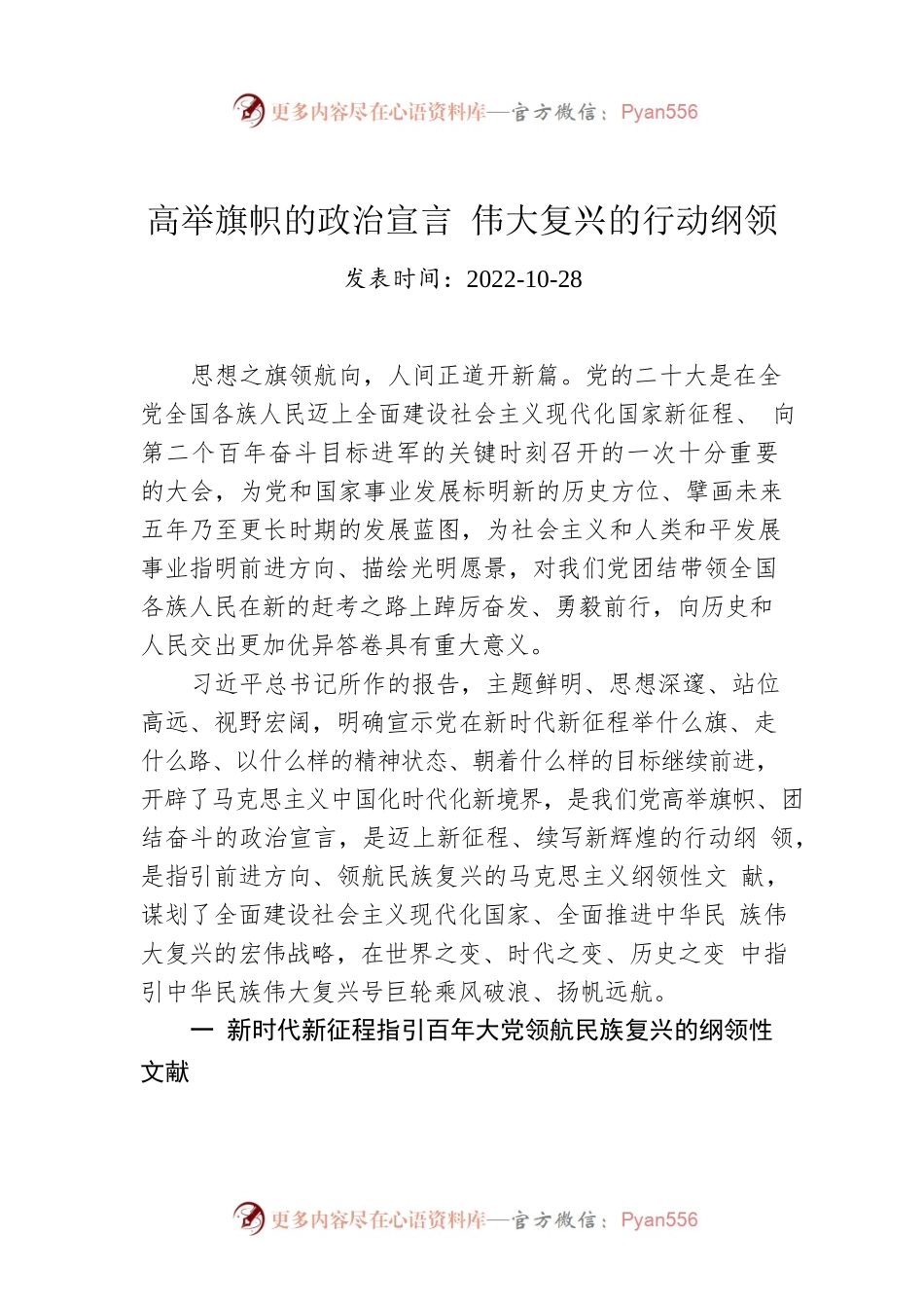 高举旗帜的政治宣言 伟大复兴的行动纲领.docx_第1页