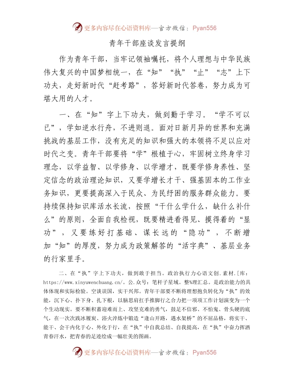 青年干部座谈发言提纲.docx_第1页