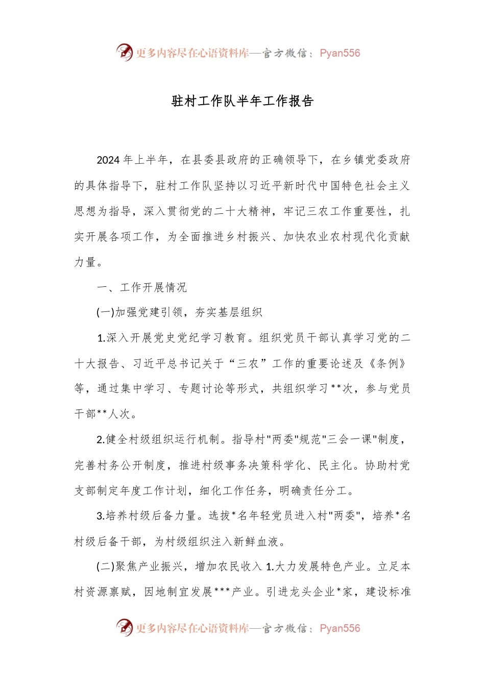 驻村工作队半年工作报告.docx_第1页