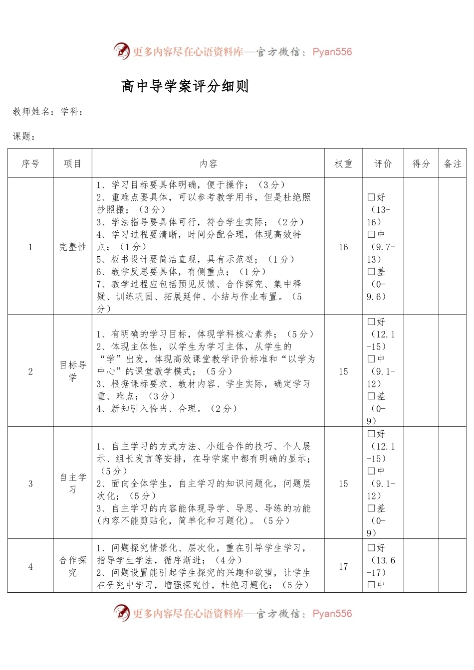 高中导学案评分细则.docx_第1页