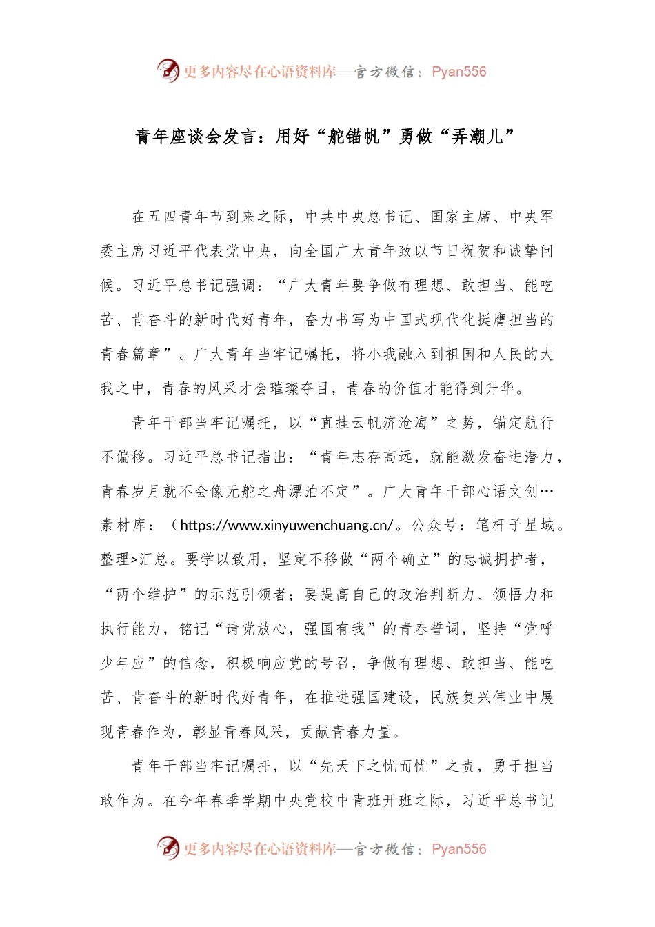 青年座谈会发言：用好“舵锚帆”勇做“弄潮儿”.docx_第1页