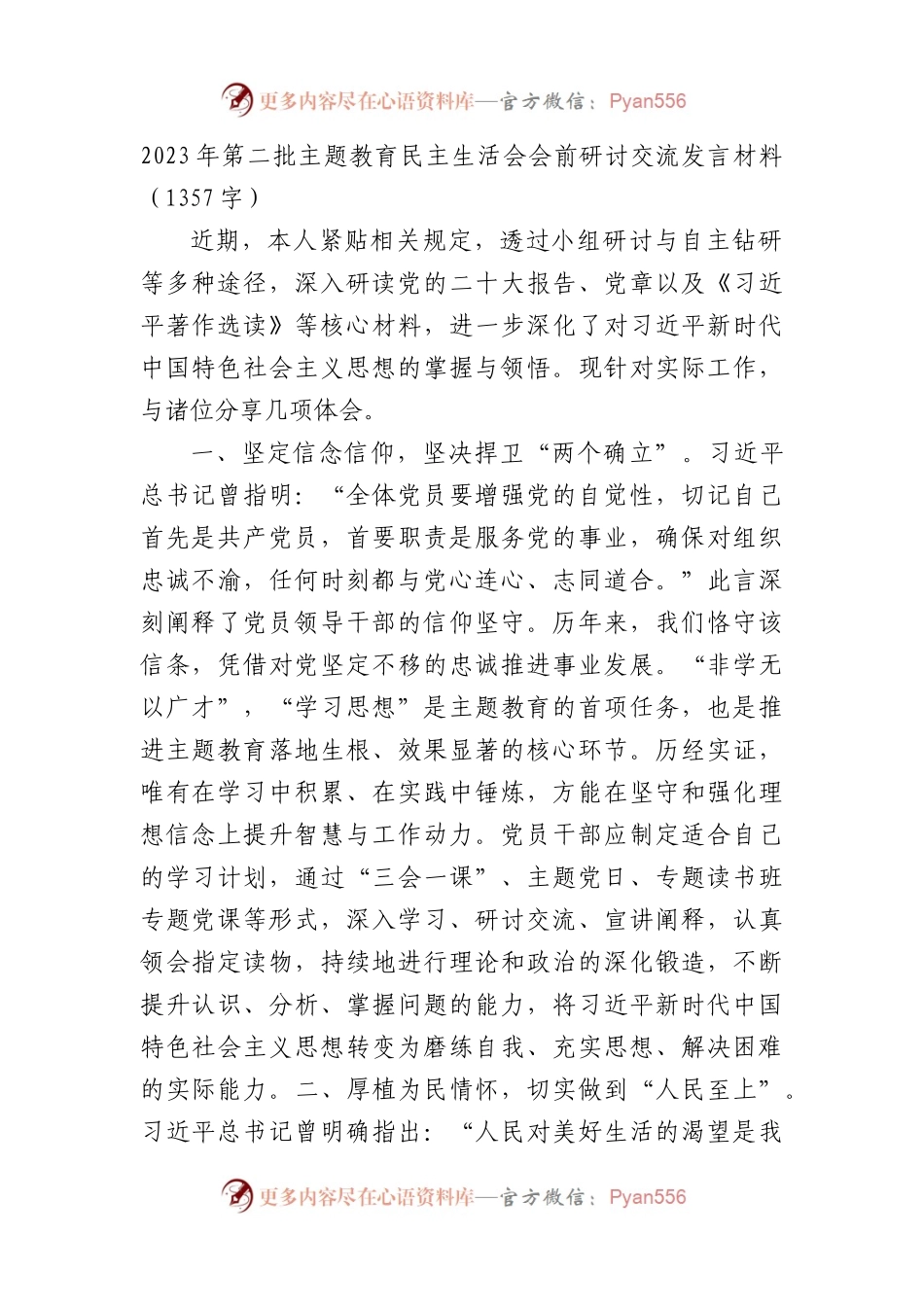 （会前）2023年第二批主题教育民主生活会会前研讨交流发言材料.docx_第1页