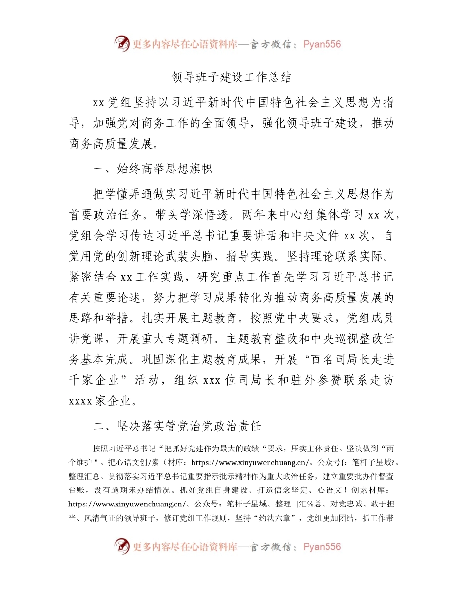 领导班子建设工作总结.docx_第1页