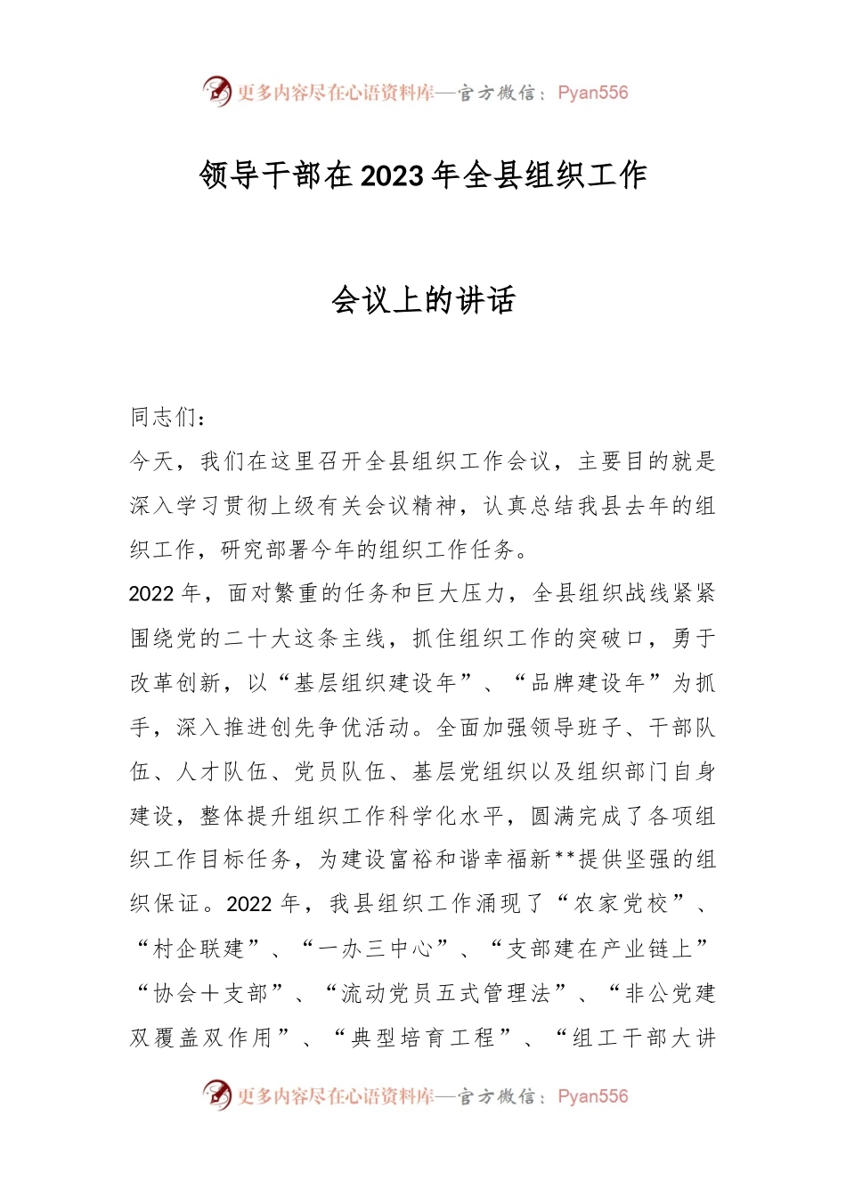 领导干部在2023年全县组织工作会议上的讲话.docx_第1页