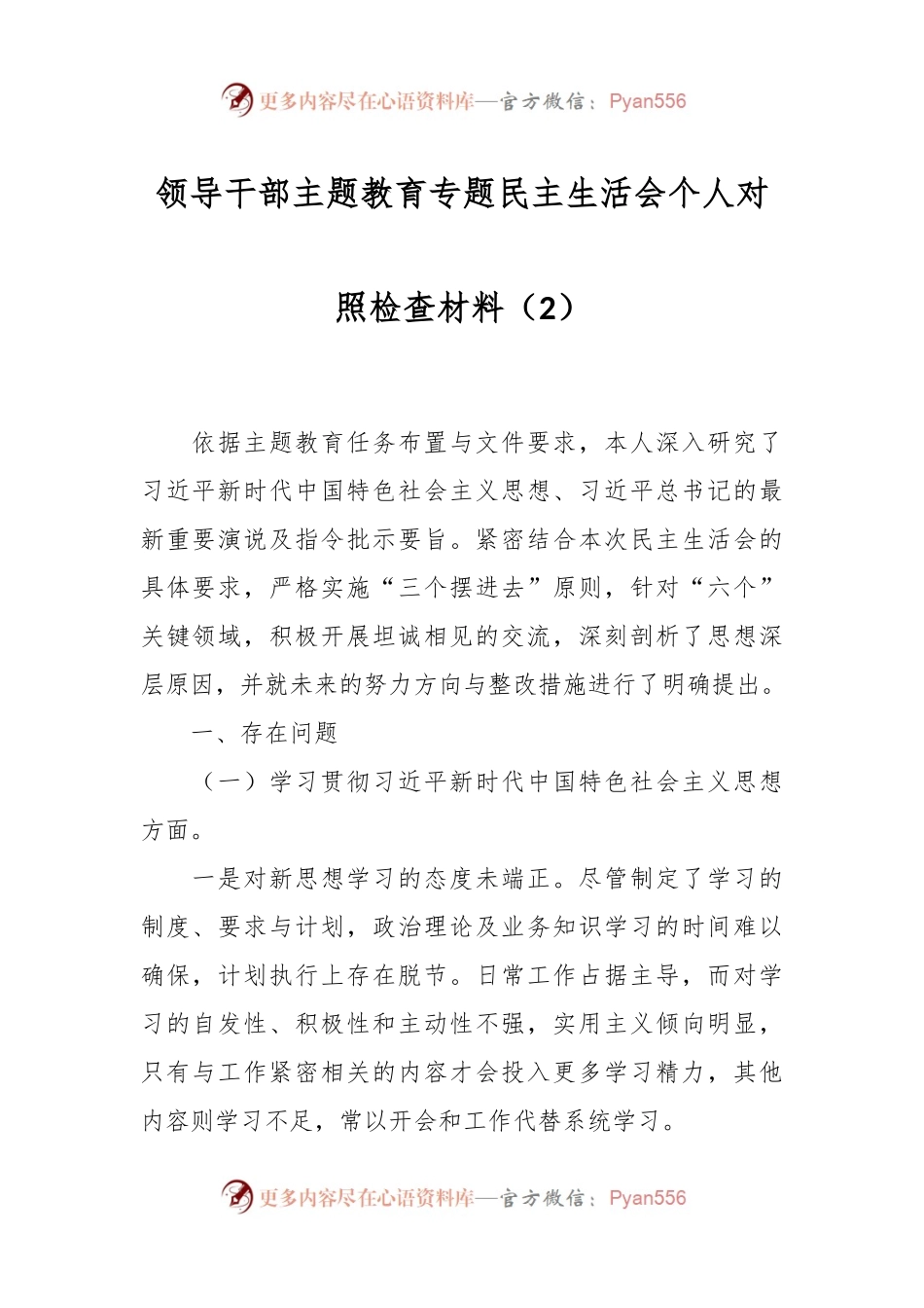 领导干部主题教育专题民主生活会个人对照检查材料（2）.docx_第1页