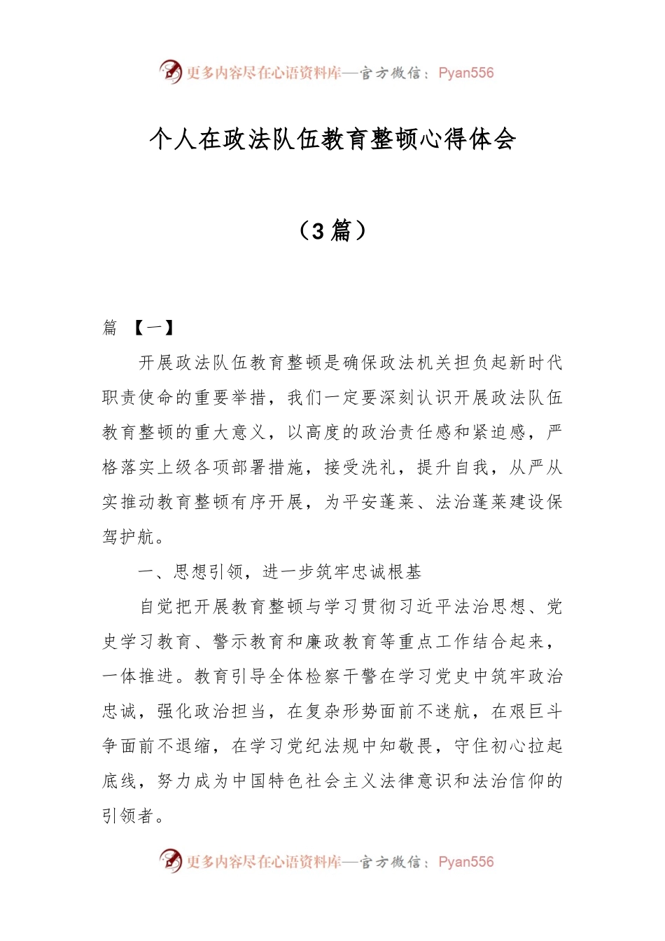 （3篇）个人在政法队伍教育整顿心得体会.docx_第1页